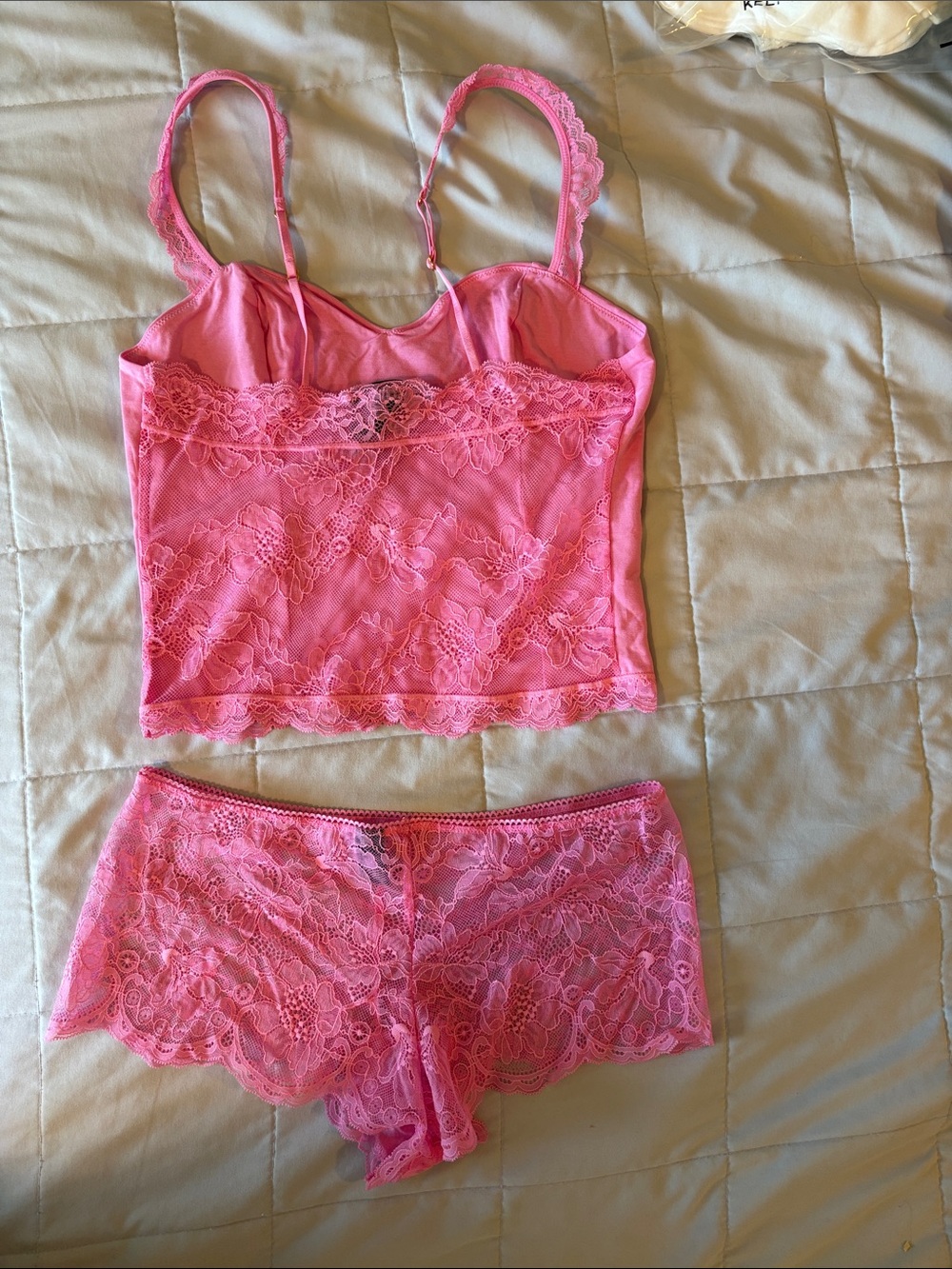 Victoria's Secret Hot Pink Lace Cami & Shortie Set - Picture 2 of 4